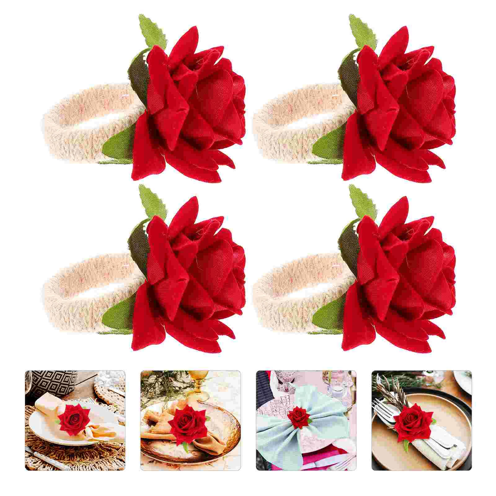 

Napkin Rings Holder Ring Flower Serviette Wedding Rose Buckles Table Holders Party Dinner Decor Floral Supplies Dining