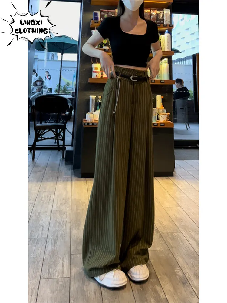 Striped Suit Pants 2023 Summer New Korean Women's Clothes Draped Casual Pants Straight Leg Loose High-waisted Wide-leg Pants