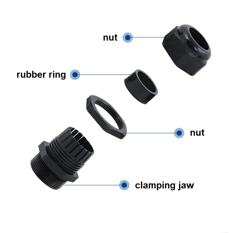 5 шт./лот водонепроницаемый кабельный ввод PG7 PG9 PG11 PG13.5 PG16 черный пластиковый