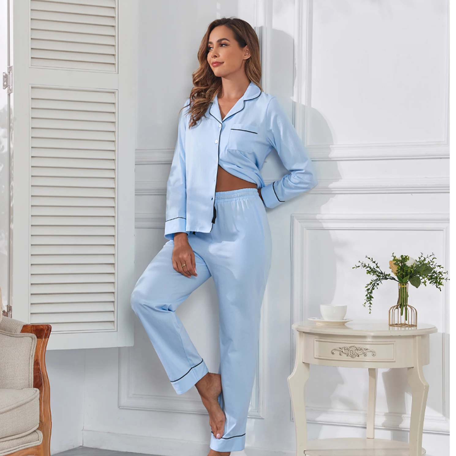 Весенне-осенне-зимние модели домашней одежды Женский Однотонный женский костюм