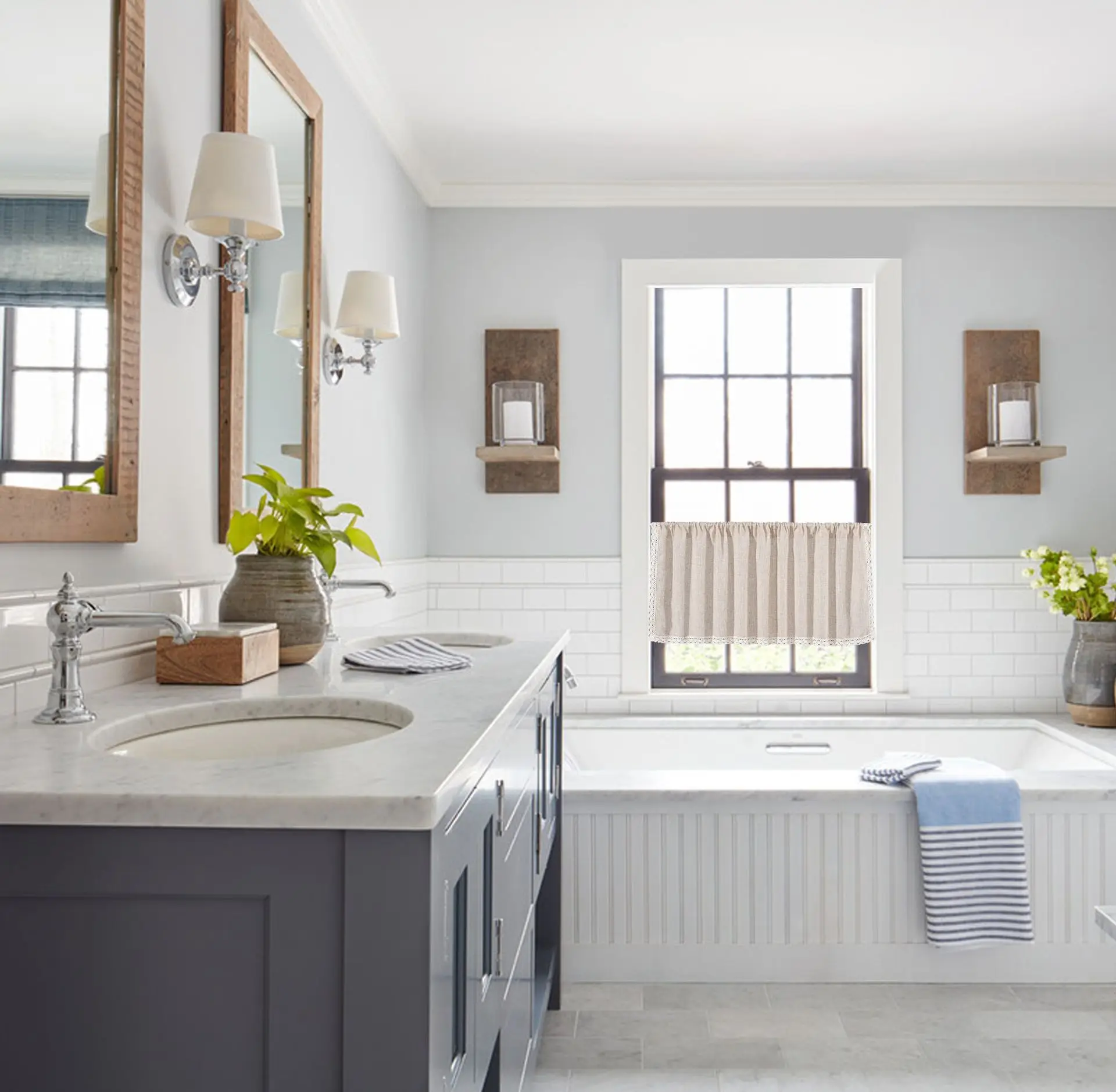 Короткие пылезащитные шторы в скандинавском стиле белые пасторальные для кухни