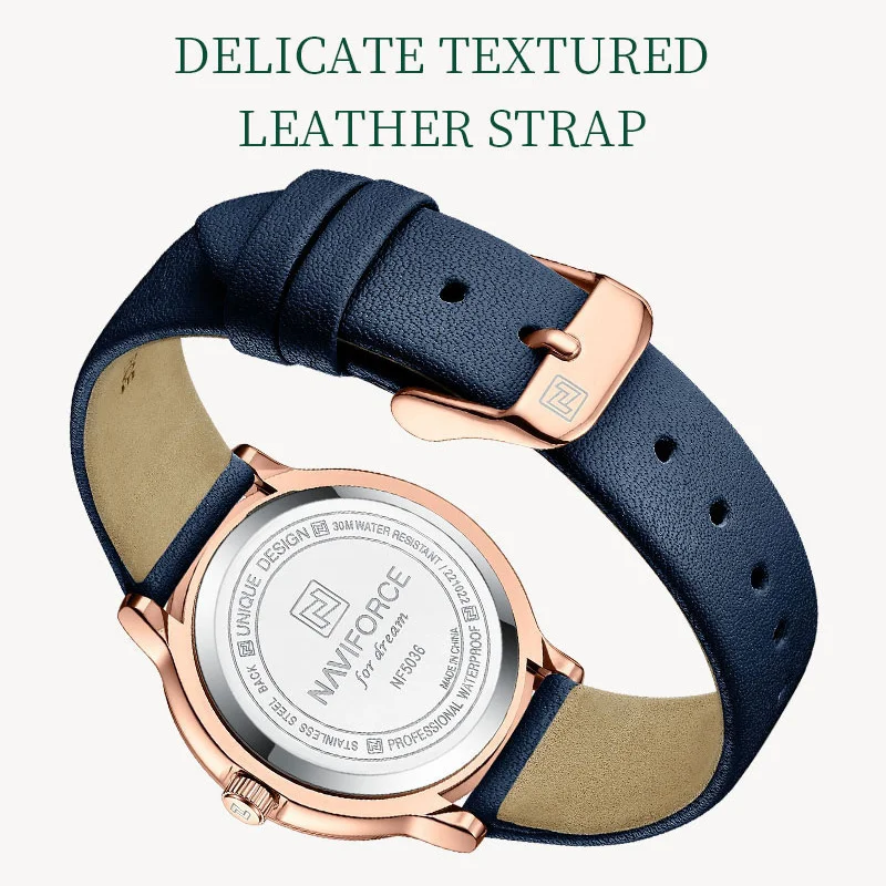 NAVIFORCE Women's Watch Casual Fashion Dress Leather Strap Ladies Quartz Waterproof Wristwatch Gift Romatic Relogio Feminino