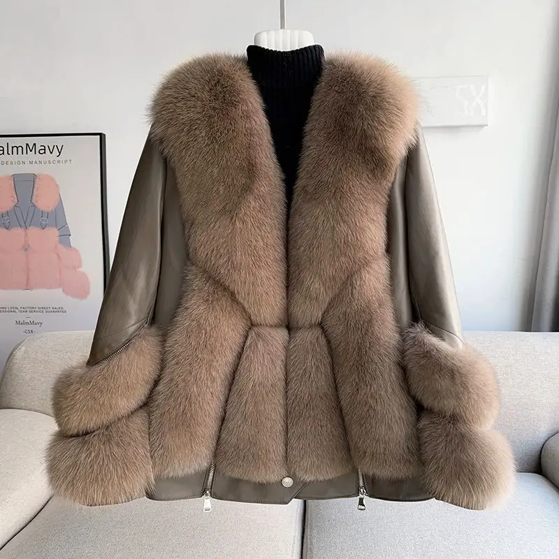 Цельная кожа женское короткое пальто из лисьего меха новинка 2023 мотоциклетная