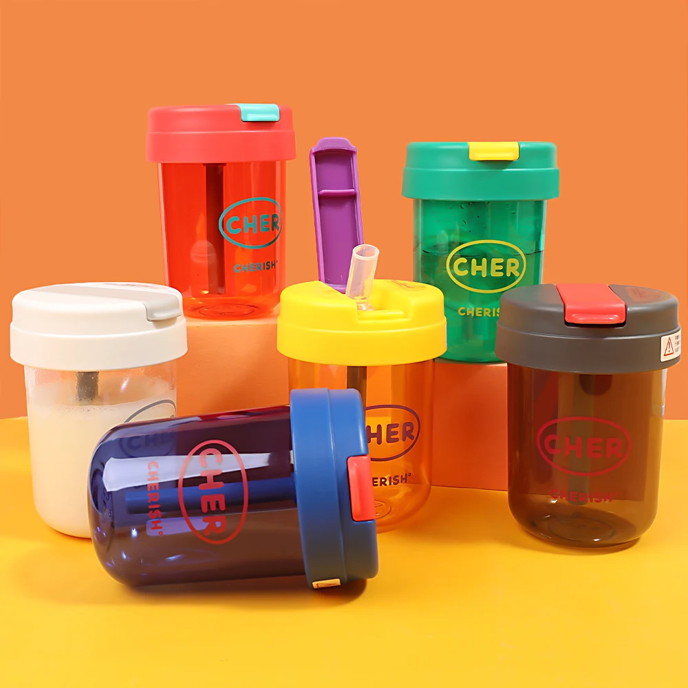 

300Ml Transparent Water Bottles Creative Plastic Children's Straw Cup With Lid Portable Outdoor Kids Water Mug Travel Tea Cup