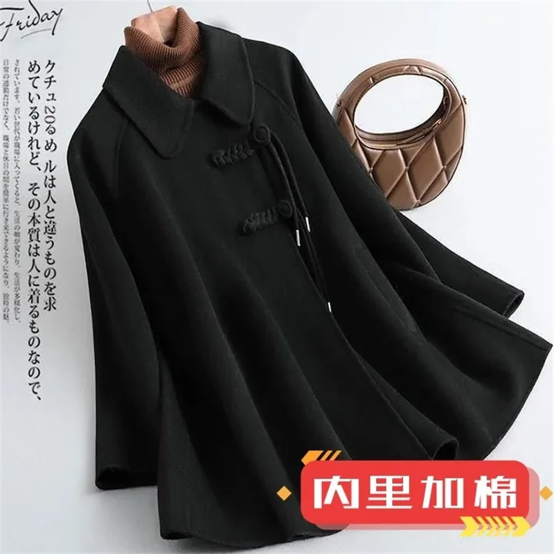 Женское двухстороннее шерстяное пальто средней длины модель 2024 года Женская