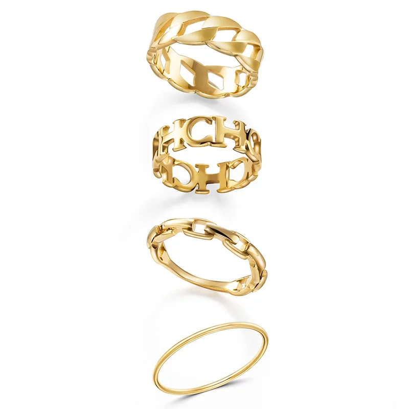 Carlidana moda oco carta anel cor de ouro suave luxo aço inoxidável iniciais anel jóias para adolescente feminino acessório
