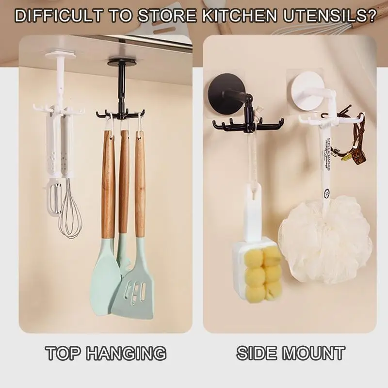 

Self Adhesive Hooks 360 Degrees Rotated Kitchen Hooks Punch Free Non Marking Stickers Organizer Heavy Duty Hooks For Cloths Bags
