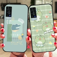 cute cartoon frog green phone case for vivo x60 pro plus x50 s7 s9 x30 x27 s9e iqoo 7 3 5 z3 neo pro black silicone case