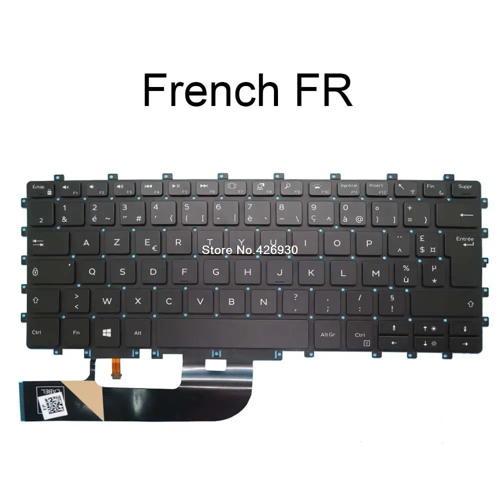 

Laptop Keyboard For DELL For XPS 15 9575 7590 0F08G2 F08G2 PK132471A17 NSK-EPABC 0F French FR black with backlit new