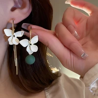 korean summer new trendy white pink flower asymmetry tassel earrings for women holiday beach accessories earings brincos