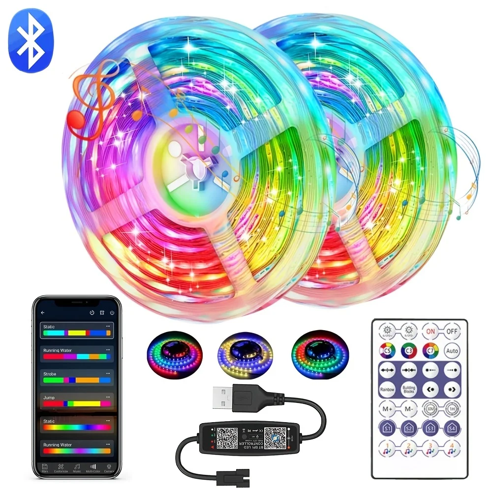 

LED Strip Lights RGBIC WS2812B/RGB 5050 Luces Led 5V Bluetooth Tapa Ribbon TV Desktop Computer BackLight Room Decorate Fita Lamp