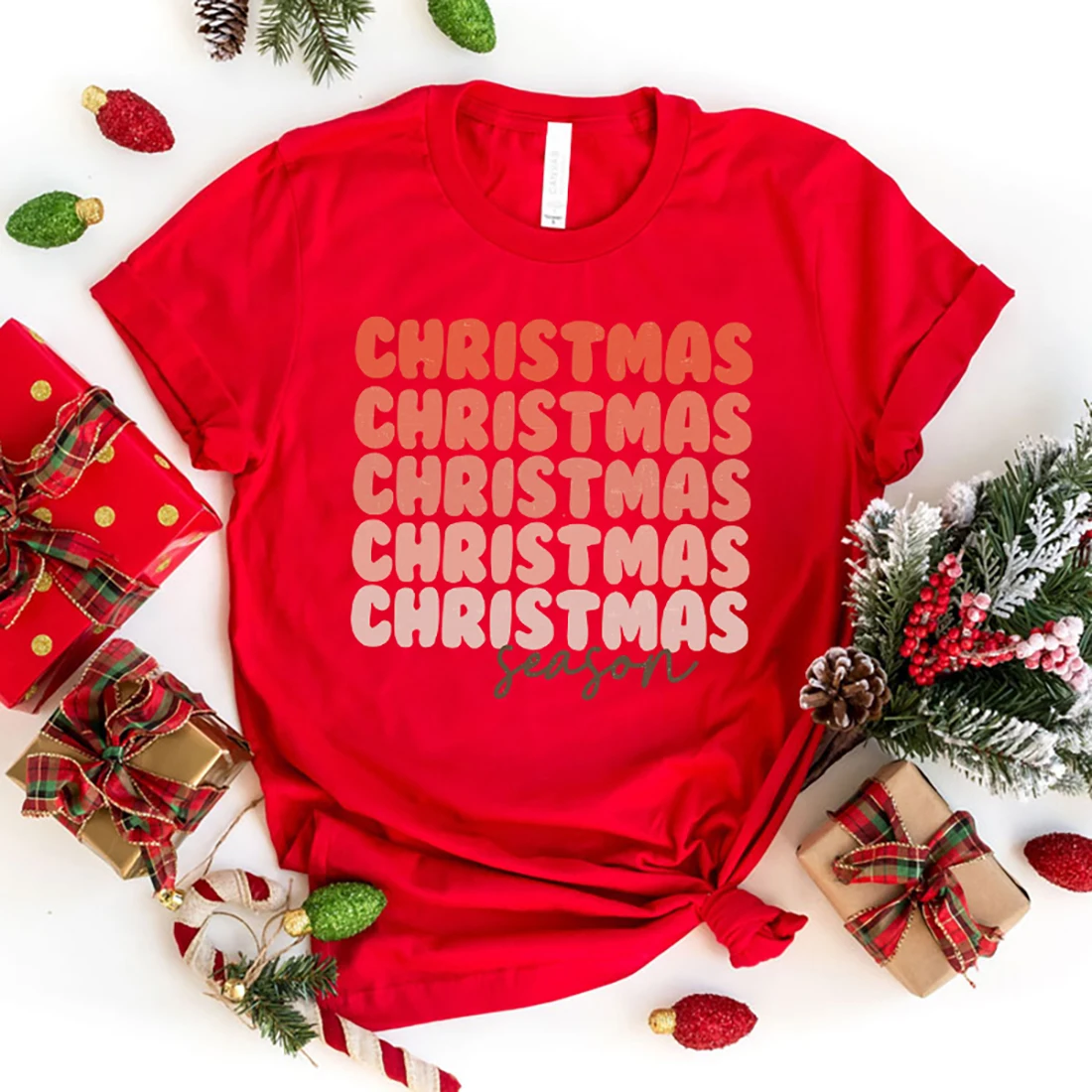 

New Christmas Season Print T Shirts Women Men Casual Round Neck Tees Top Summer Cool Loose Short Sleeve