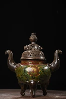 9 chinese folk collection old bronze cloisonne lion trunk binaural three legged incense burner gather fortune town house