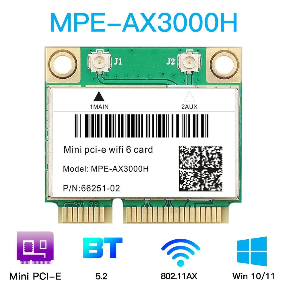 Wi-Fi 6 MPE-AX3000H двухдиапазонный беспроводной адаптер Bluetooth 5,2 2,4G/5G Mini Pcie сетевая карта для Intel AX200 Win10/win11-64 bit