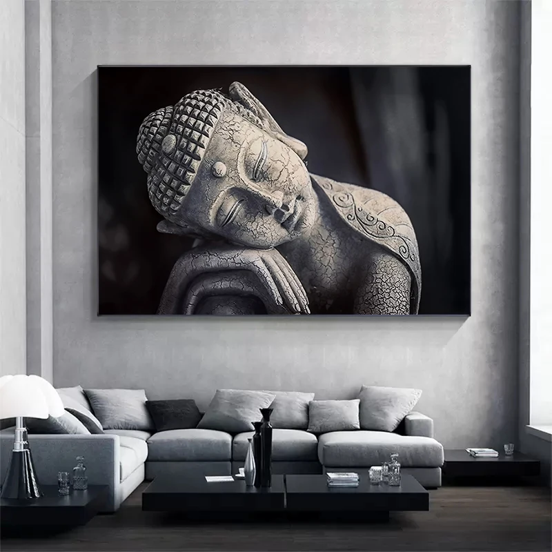 Черно-белая статуэтка Будды Картина на холсте фотография настенные картины для
