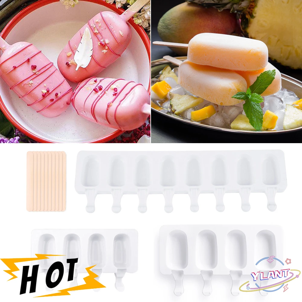 

Silicone Ice Cream Mold DIY Homemade Popsicle Molds Freezer Juice 4 Cell Big Size Ice Cube Tray Popsicle Barrel Maker Mould Tool