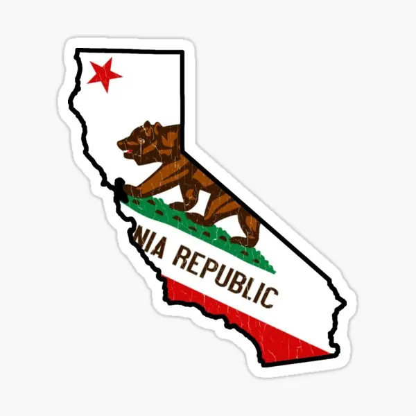 

California State Bear Flag Vintage Dist 5PCS Stickers for Art Cute Room Anime Luggage Background Bumper Wall Decor Laptop