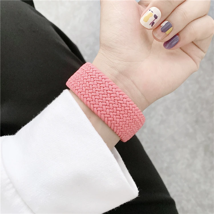 Braided Solo Loop Metal Head for Apple Watch Strap 45 44 41 40 42 Nylon Fabric Elastic IWatch Series Se2 6 7 8 Ultra 49mm Band