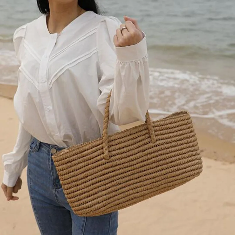 2022 new straw bag handmade woven portable vegetable basket women's large capacity seaside sand |
