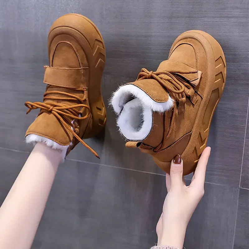 

Shoes for Woman Lace-up Women's Snow Boots Brown High Platform Work with Laces Biker Large Size Warm Goth Free Shipping New Rock