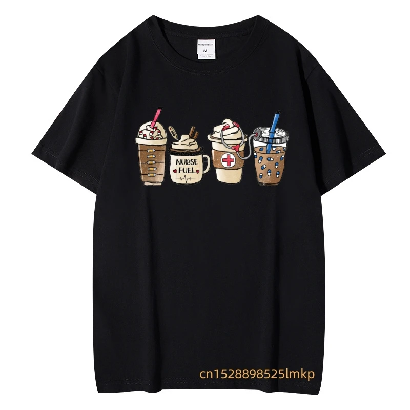 

Nurse Fuel Coffee Cartoon Women's T-Shirt Tops Printed Tshirt Harajuku Short Sleeve Black T-Shirt Female Summer Street Clothes