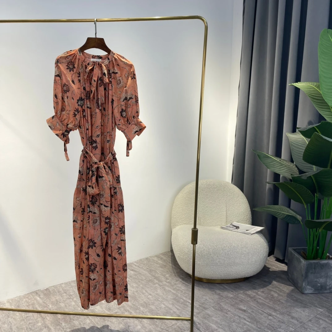 

Elegant Poplin Cotton Vintage Loose Dresses 2022 Spring Summer Women New Arrival Floral Print Half Sleeve Clothing