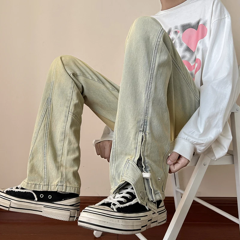 Plus Size 5XL-M Autumn New Fashion Zipper Design Jeans Pants For Men Clothing 2022 Vintage Casual Straight Denim Trousers Sale
