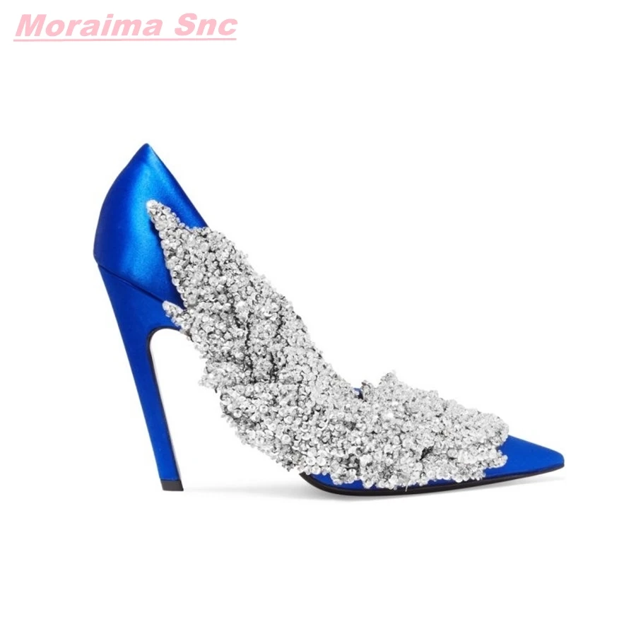 2022 Sequin Embellished Satin Pumps Glitter  Unique Patchwork Woman Slip On Catwalk Runway Sexy New Arrival Shoes