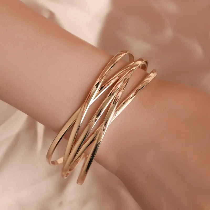 

European and American New Fashion Simple Open Metal Cross Bangle Bracelet