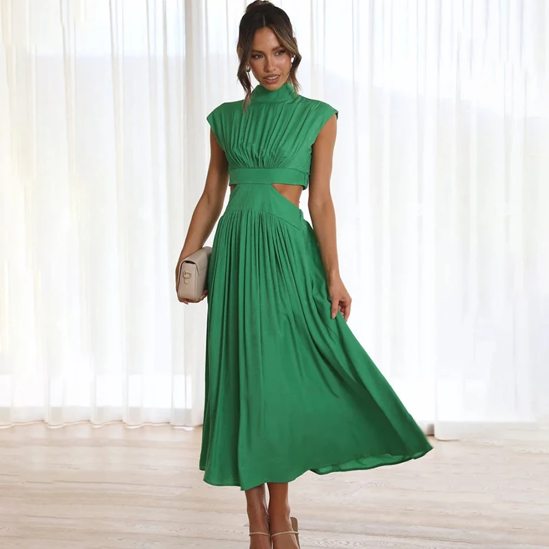 

Ardm Elegant Half High Collar Hollow Out Summer A-Line платье женское Vintage Black High Waist Party Midi Dress Vestidos