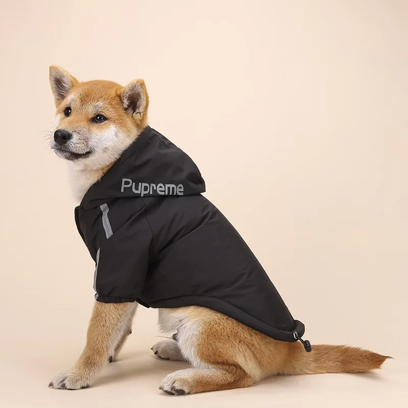 

Pet Clothes Autumn and Winter Dog Clothing Velvet Thickened Jacket Two-legged Hooded Raincoat Reflective Cotton Coat Dog Coat