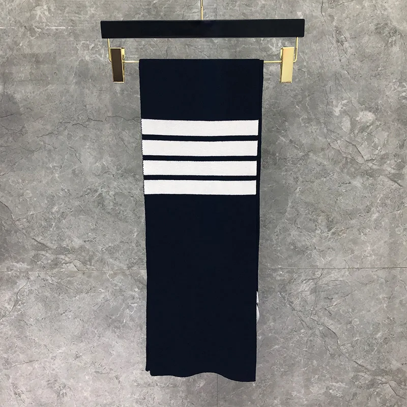 Трендовый классический полосатый вязаный зимний теплый Модный корейский