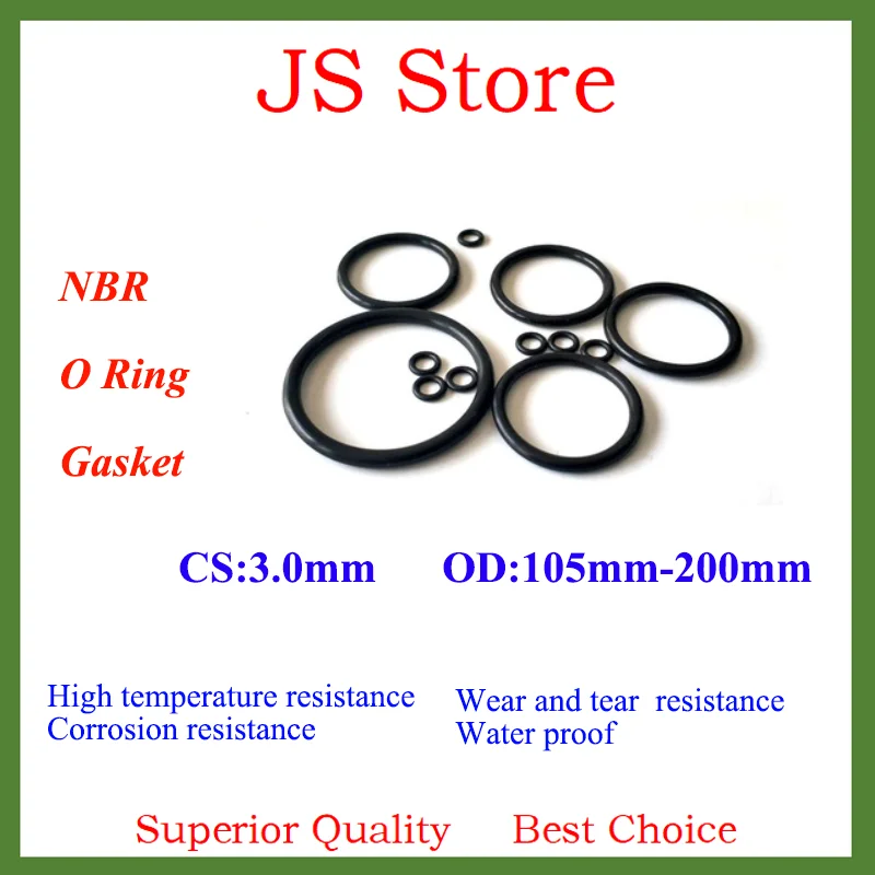 

CS3.0mm OD105-200mm NBR O Ring Gasket Nitrile O Ring Sealing Gasket Corrosion Oil Resistant Gasket Set Waterproof Gasket