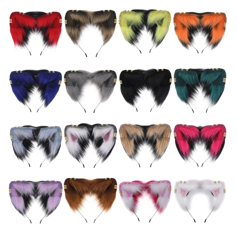 

MXMB Punk Cat Ear Shape Headband with Golden Ear Studded Decors Hair Hoop Adult Cosplay Live Broadcast Easter Party Headpiece