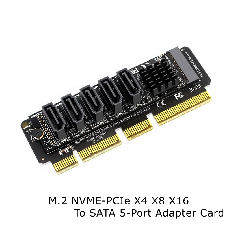 

PH56 M.2 (PCIe 3.0) to 5 Ports SATA III 6G SSD Adapter with SATAIII Cable Adapter Of M.2 Computer Expansion JMB585