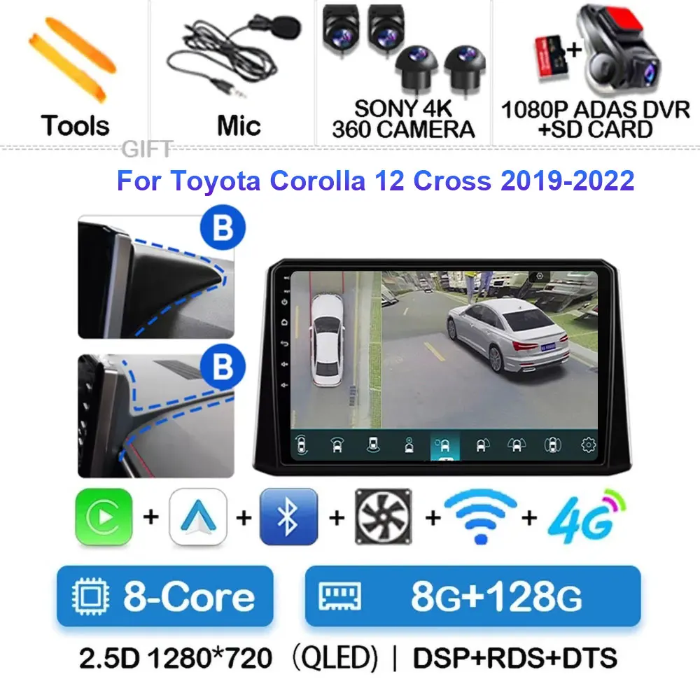 

Мультимедийный плеер Android 15 для Toyota Corolla 12 Cross 2019-2022 Carplay Android Auto Авто Радио Стерео 4G Wi-Fi GPS DSP BT