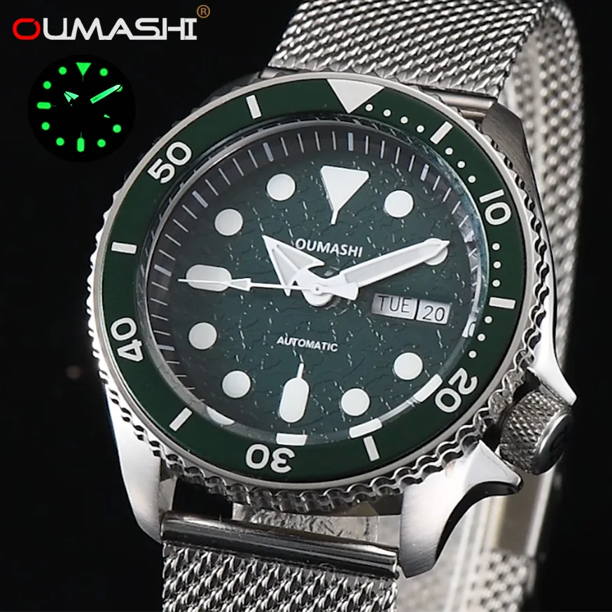 

Часы OUMASHI 41,5 мм, мужские часы 41,5 мм, автоматические механические мужские часы NH35 Move t с алюминиевым циферблатом, светящиеся мужские часы с дат...