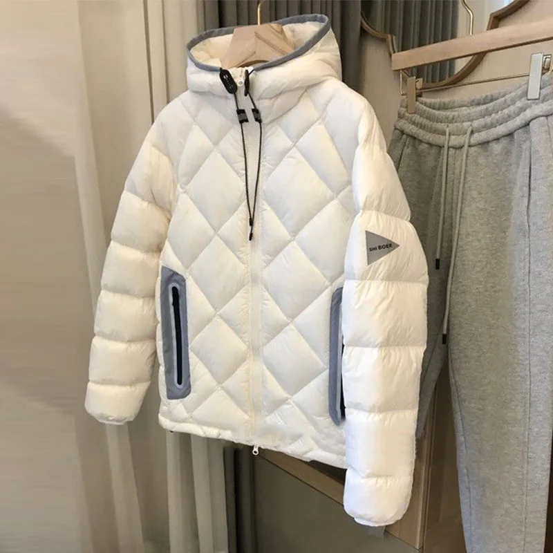 2022 New Autumn Winter Fashion White Duck Down Jacket Women's Warm Light Western-Style Waterproof Hooded Temperament Coat Female