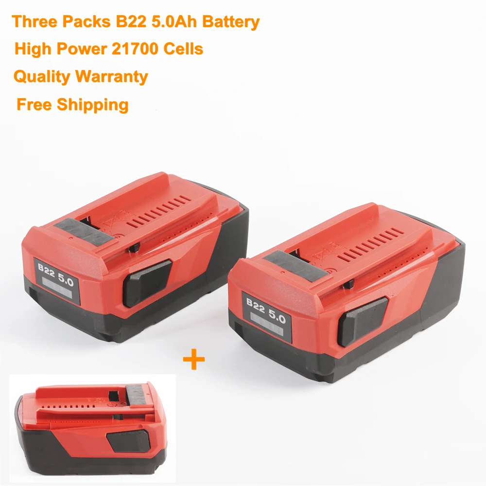

Three Pieces B22 22V 5.0Ah High Power Li-Ion Battery for Hilti 18V 21.6V 22V Cordless Power Tool for Hilti 22V Battery, Shipping