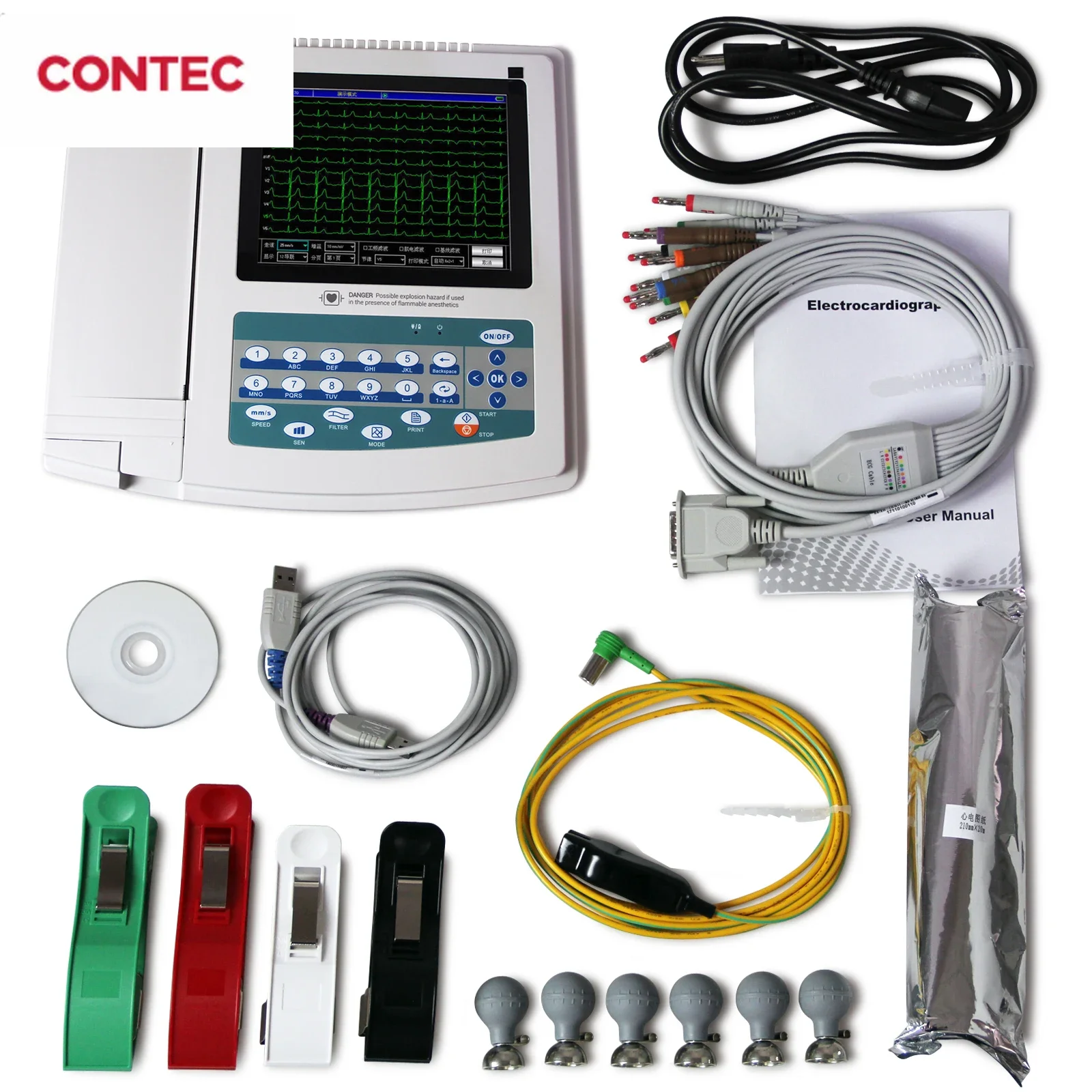 CONTEC ECG1200G Сенсорный экран Цифровой 12-канальный ЭКГ Электрокардиограф Программное