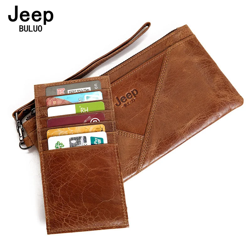 JEEP BULUO Women Wallet For iPhone Natural Genuine Leather Clutch Bag Wallets Purses With Card Case For Ladies Day Clutches