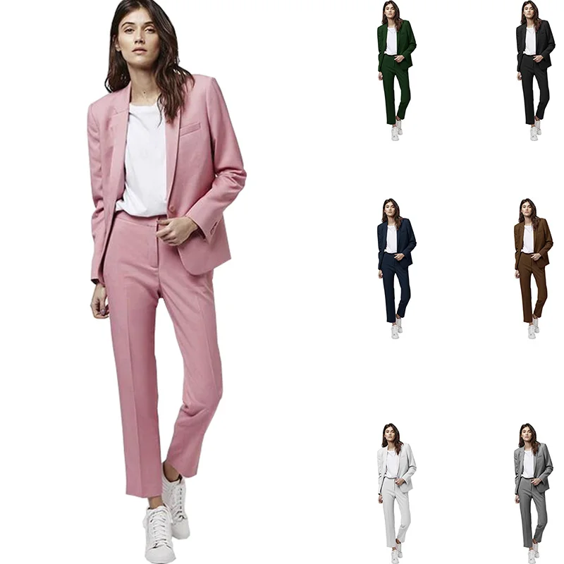 Suit for Women 2 Piece Business Slim Fit Work Wear Formal Pant Suit Jacket Trousers Solid Color