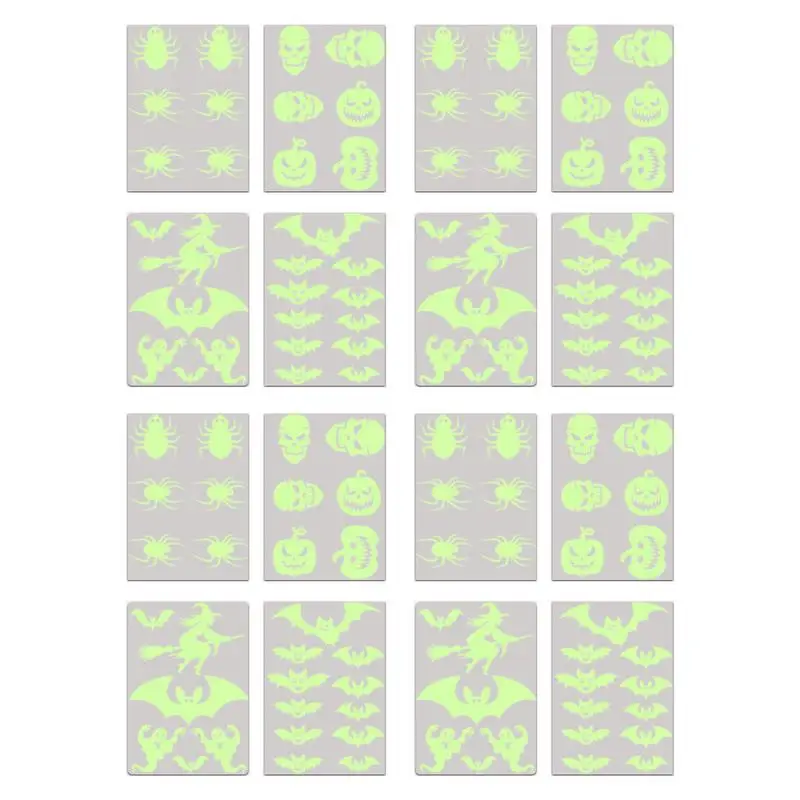 

Halloween Glow In The Dark Stickers 4-Sheet Luminous Window Decals Night Glow Decals Ghost Bat Spider Pumpkin Witch Skull