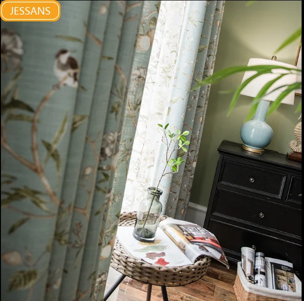

American-Style Country Curtains Pastoral Finished Living Room Bedroom French Window Cotton Linen Special Custom Curtain Fabric