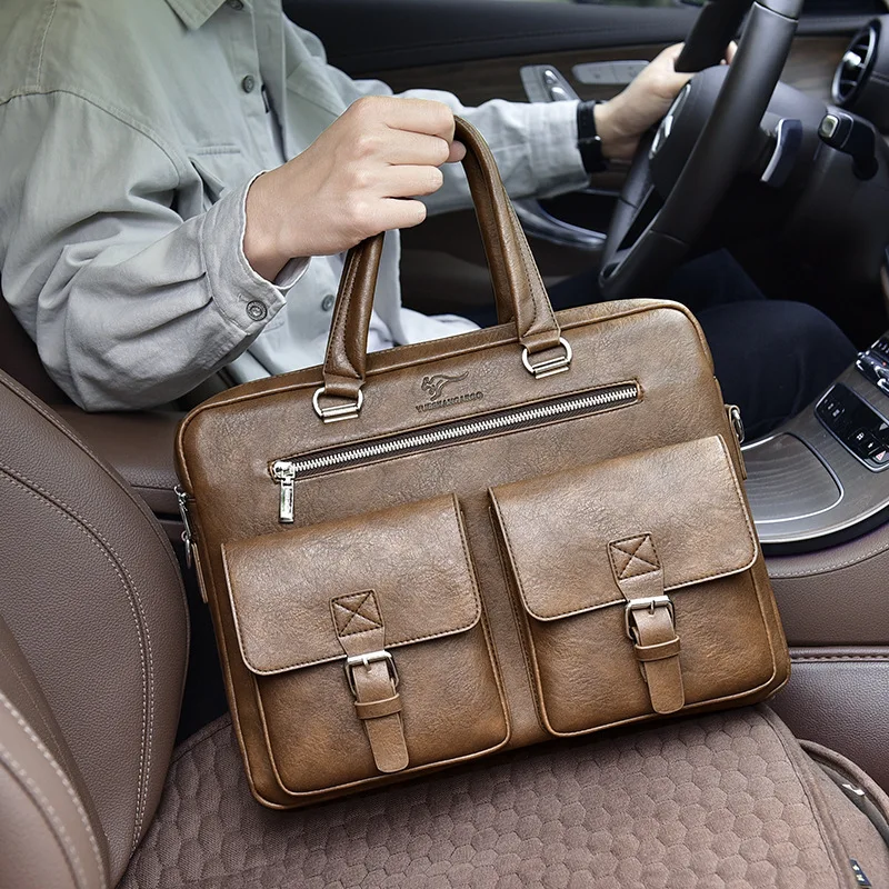 Business Men's Briefcase Vintage PU Leather Handbag Multifunction Male Shoulder Messenger Bag Large Capacity Laptop Bag