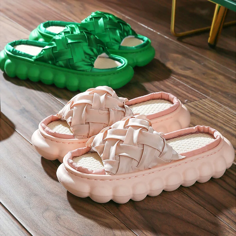 Women Slippers Home Solid Weave Platform Soft Indoor Slippers for Women Non-Slip Fashion Casual Slides 2022 Trend Female Shoes