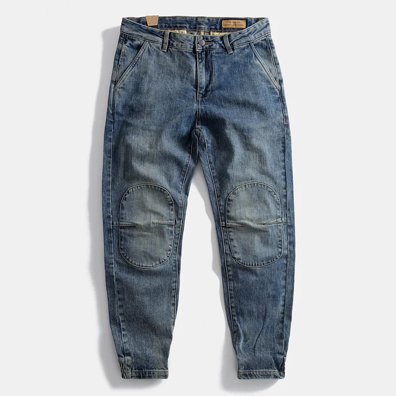 Summer new tide men's three-dimensional patch jeans micro stretch loose cargo pants small foot casual trousers bunched foot pant