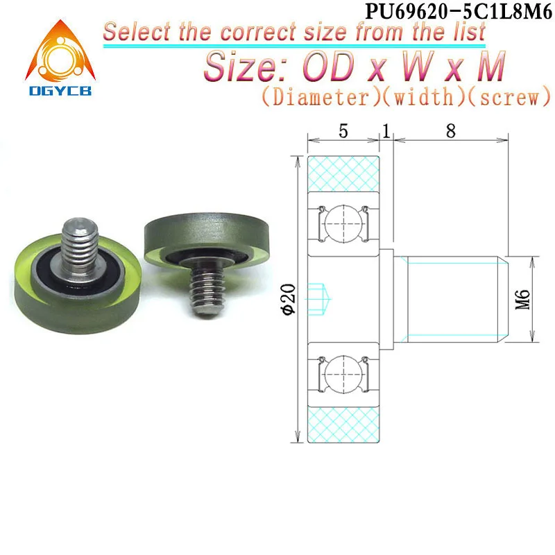 

1 шт., миниатюрные Полиуретановые ролики с резьбой M6 20x5x M6