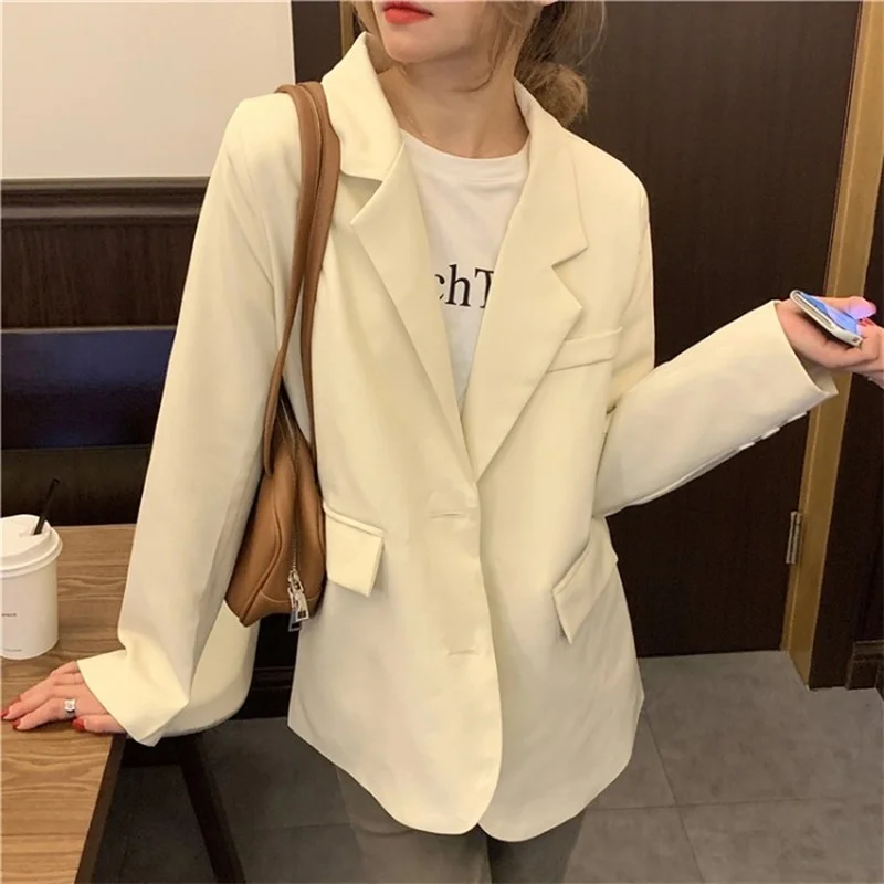 Green Elegant Commuter Blazers Women Single Breasted Solid Colors Casual Suit 2021 Spring Autumn New Fashion Loose Sweet Blazer