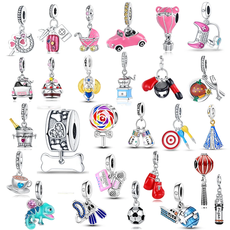 

925 Sterling Silver Girly Pink Unique Style Charm Beads Original Pandora DIY Prathali Bracelet Charm Gift for Women